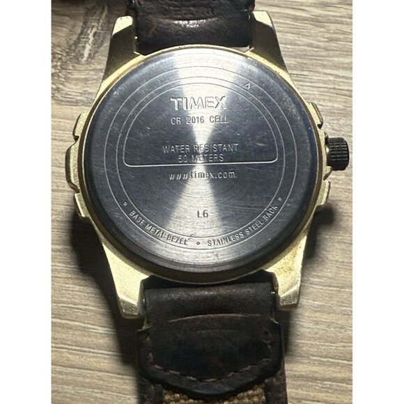 Vtg Timex Expedition Indiglo Field Camper Men’s Watch Brown Leather Canvas Band - Picture 2 of 7